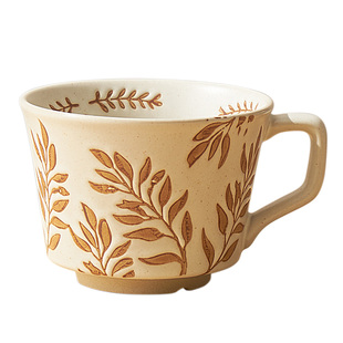 复古浮雕粗陶马克杯高档手绘咖啡陶瓷杯创意大容量家用小众水杯子