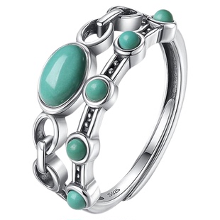 天然原矿绿松石高磁蛋面戒指女双层复古高级感天空蓝婴儿蓝手饰品