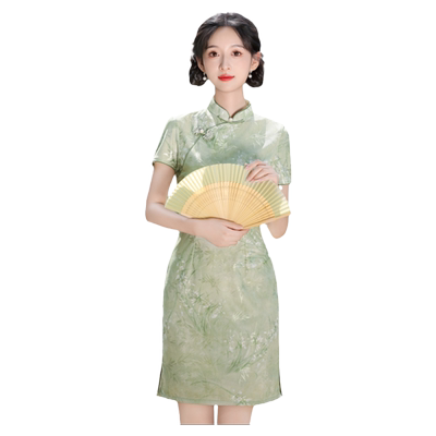 绿色高考送考旗袍平时可穿短款