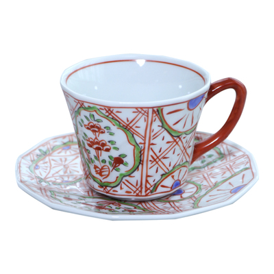 日本有田烧咖啡杯赤绘万历纹