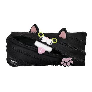 zipit春季新品可爱机灵猫淘气黑色精灵修猫咪拉链笔袋初中生文具袋创意礼品