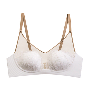 法式薄款网纱蕾丝内衣女性感透气小胸聚拢白色收副乳防下垂文胸罩