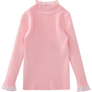 女童毛衣秋冬2025新款洋气儿童蕾丝公主上衣女孩半高领针织打底衫