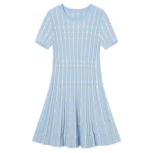 Goodland美地女装【博主同款】撞色提花气质法式针织连衣裙短款