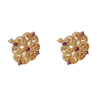 14K包金镶锆石蕾丝型耳针手工diy耳饰配件自制耳钉带吊饰品材料