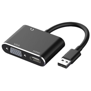 USB3.0转HDMI+VGA转换器一拖二扩展器适用于电脑视频转换外置显卡笔记本台式机接电视投影同屏拓展线