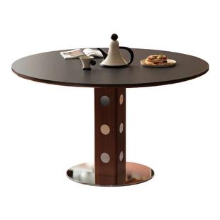 中古风岩板圆形餐桌复古金属腿圆形实木饭桌25新款伯格包豪斯圆桌