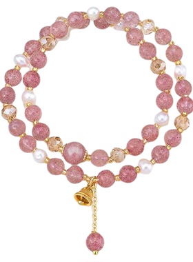 天然草莓晶手链女镀金转运珠手串