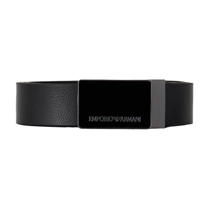 EMPORIO ARMANI/阿玛尼男士商务通勤黑色方形板扣腰带宽3.5CM礼物