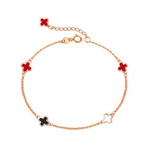 ZJUZ18K金手链玫瑰金女士素金手镯四叶草季彩金女款礼物免费刻字