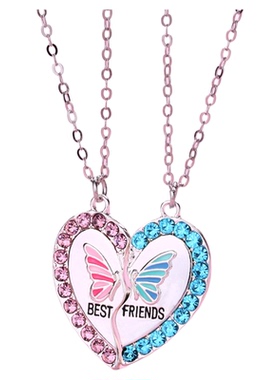 镶钻蓝粉蝴蝶儿童项链简约磁吸