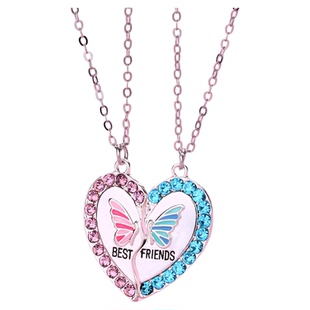 一对蝴蝶爱心项链简约拼接磁铁石吊坠儿童闺蜜友谊信物生日礼物
