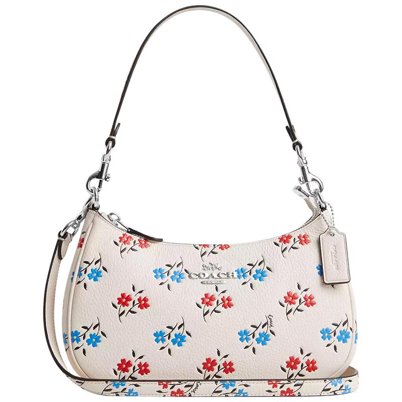 【自营】COACH/蔻驰女士花卉图案单肩斜挎包月牙包白色CT830SVCAH