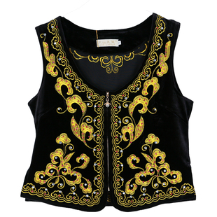 新疆舞演出服金丝绒刺绣烫钻女士背心维吾尔族广场舞舞蹈短款马甲