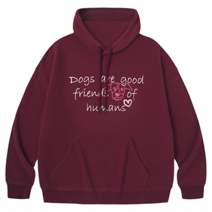 PSO Brand男装女装可爱小狗抓绒连帽加绒卫衣女款宽松休闲外套