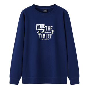 TEEK秋冬季纯棉卫衣男藏青色 青少年高中学生加厚加绒内搭长袖T恤