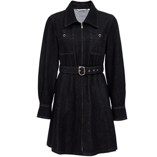 ONLY2026春季新款通勤复古水洗腰带收腰翻领短裙牛仔连衣裙女