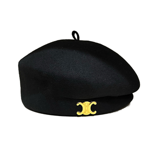 凯旋门画家帽黑色羊毛贝雷帽女式帽子显脸小2024新款春秋冬季毛呢