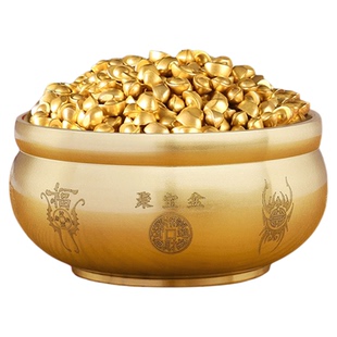 实心沙金小元宝招财进宝桌面摆件礼品百福米缸黄铜聚宝盆迷你金条