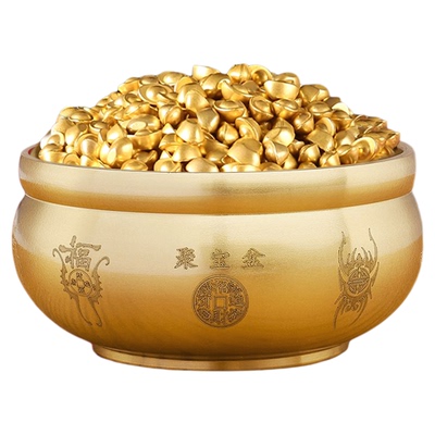 实心沙金小元宝招财进宝桌面摆件礼品百福米缸黄铜聚宝盆迷你金条