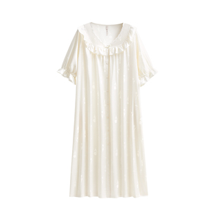 悦内带胸垫睡裙女款睡衣夏季夏天冰丝绸短袖宽松大码长款白色裙子