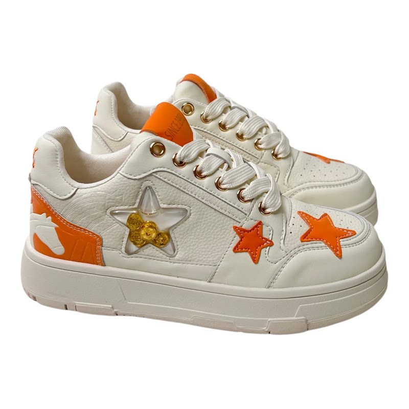 珠利莱真皮厚底星星小白鞋女