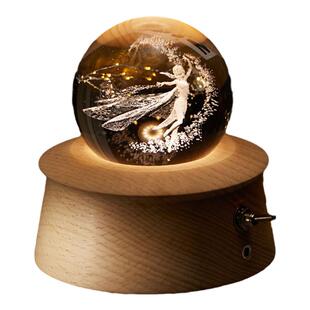 水晶球木质旋转音乐盒冰雪八音盒儿童女生女孩女童圣诞节生日礼物