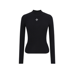 MosesQueen魔西女王黑色半高领针织打底衫女秋冬内搭毛衣修身上衣