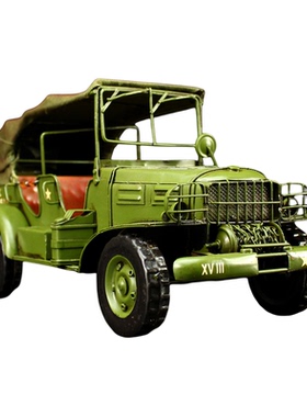 复古铁艺军绿色道奇吉普车摆件