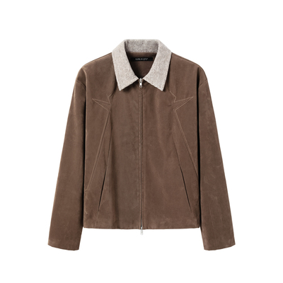 芸蚁〔孤星〕仿羊绒质感明线结构花纱羊毛混纺拼接领撞色夹克