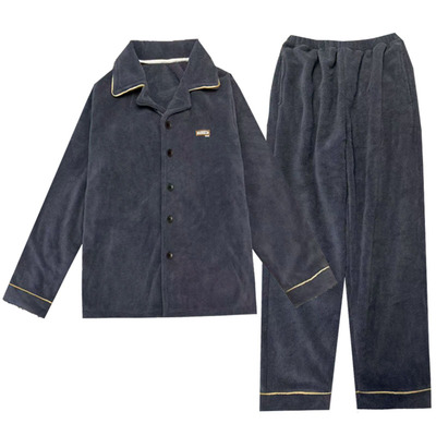 加厚加绒睡衣男士秋冬保暖颗粒绒