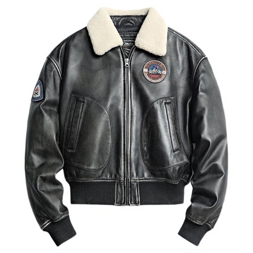 MCS源自万宝路女款飞行员羽绒皮衣绵羊皮革松身款秋冬季新品外套