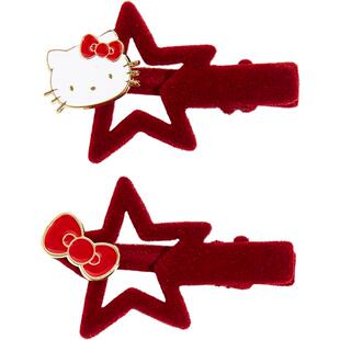 兰诺HelloKitty正版授权红色丝绒星星新年发夹女2026新款高端对夹