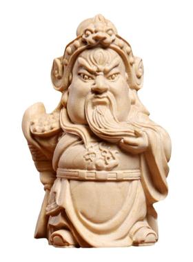 天然小叶黄杨木可爱关公手把件