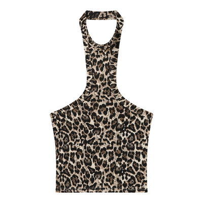 原创jazz豹纹挂脖抹胸背心修身
