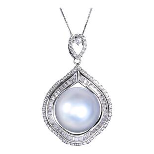 吉尔德大证南洋维纳斯澳白珍珠吊坠18K金钻石孔雀翎海水珍珠项链