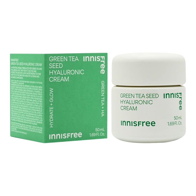innisfree悦诗风吟 绿茶籽透明质酸水光面霜50ml晒后补水舒缓修复