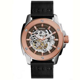 FOSSIL化石手表真皮表带商务休闲镂空背透自动机械表男表ME3082