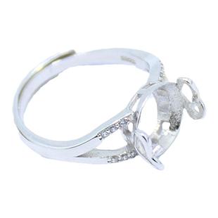 S925纯银戒指空托女款可旋转珠子心形转运珠DIY蜜蜡珍珠托圆珠8-9