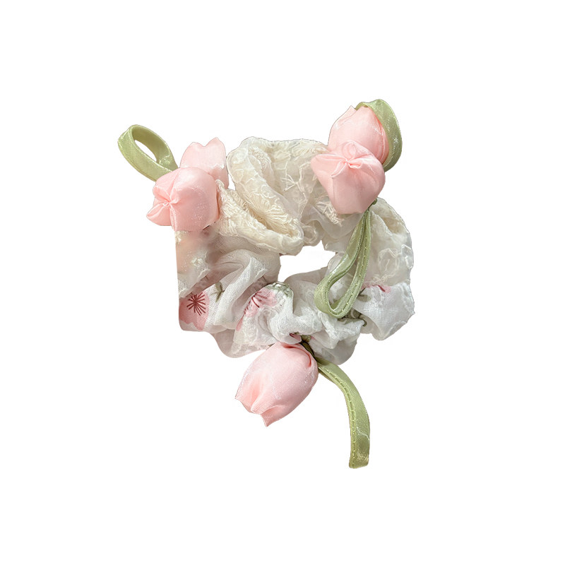 立体郁金香花朵蕾丝大肠发圈