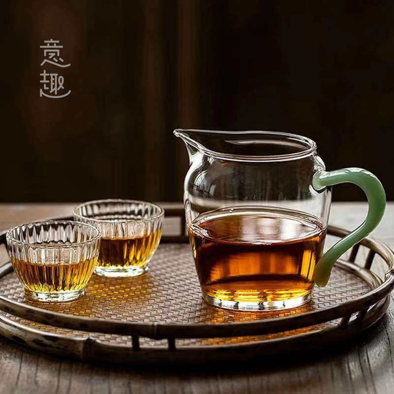 公道杯加厚耐热玻璃分茶器功夫茶具配件带把茶海公杯家用国风日式