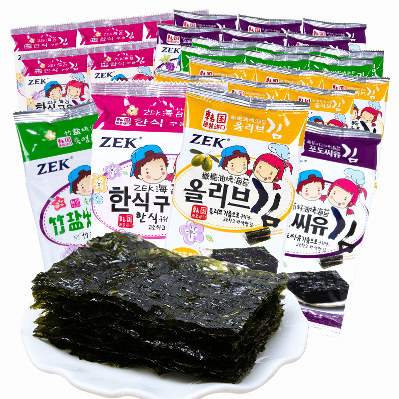 zek海苔韩国进口烤海苔片24袋即食休闲儿童宝宝健康紫菜零食寿司