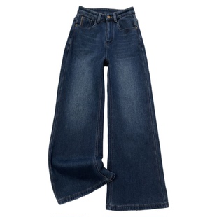 【清仓不退换】加厚密密绒复古直筒微喇牛仔裤女冬高腰宽松长裤子