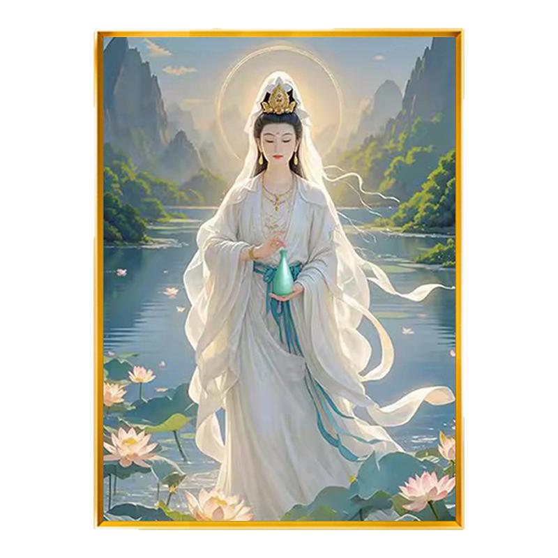 满绣大慈大悲观世音菩萨十字绣精准印花线绣客厅手工刺绣菩萨佛像