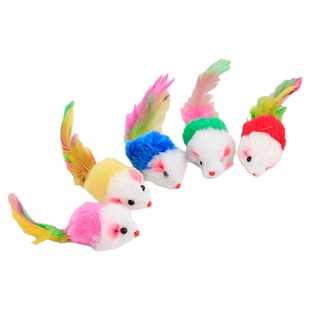 猫玩具逗猫毛绒小老鼠彩色羽毛猫咪玩具逼真小耗子猫咪玩耍小玩具