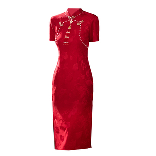 旗袍女新中式改良订婚礼服高端大气上档次立领显瘦绝美新娘敬酒服