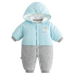 哥比兔新生儿衣服冬季婴儿连体衣夹棉加厚宝宝连身哈衣外出服有帽