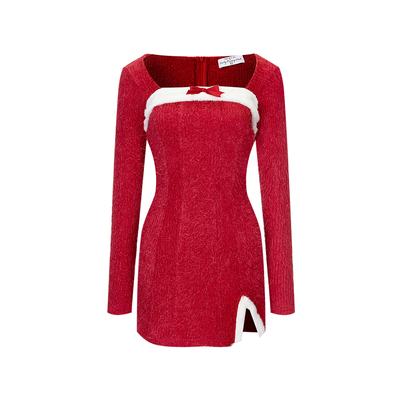 GirlyFancyClub红色羽毛纱针织裙