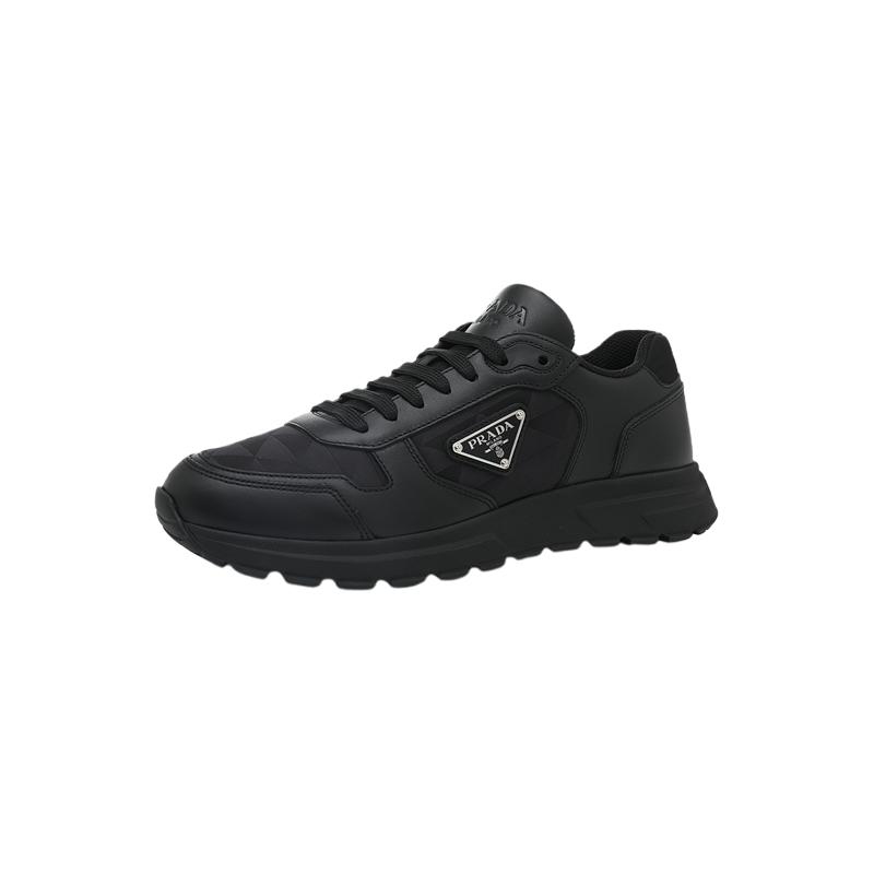 【自营】Prada/普拉达男士织物配皮拼接设计三角徽标运动休闲鞋