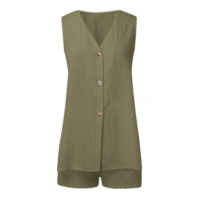 Sleeveless V-neck top and shorts set 休闲无袖V领上衣短裤套装